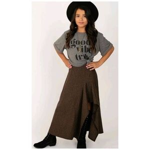 Joyfolie Boho Prairie Cottagecore Cowgirl Irma Skirt Plaid Taupe | 2